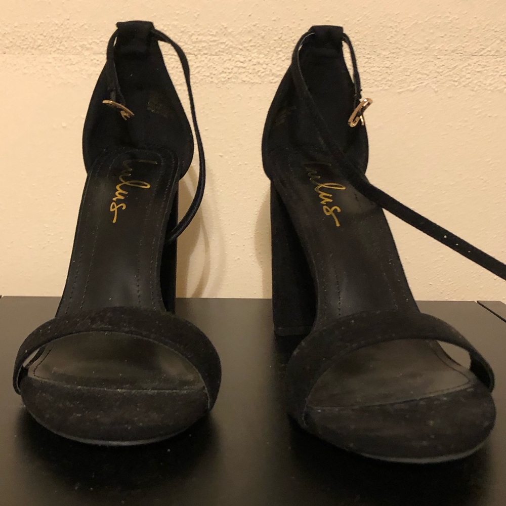 Lulu’s black block heel with ankle strap